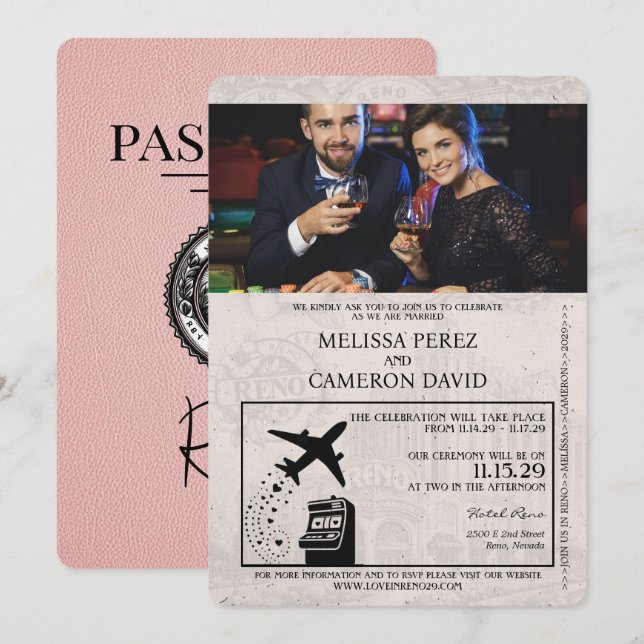 Pink Reno Passport Wedding Invitation (Front/Back)