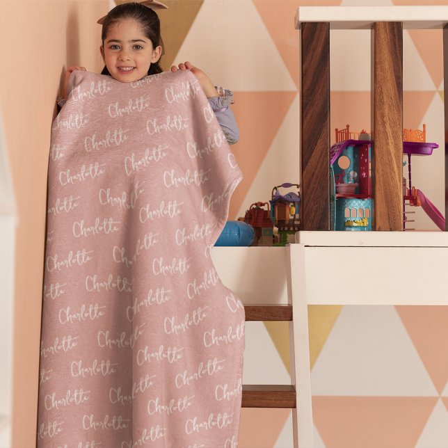 Pink Repeating Name Monogram Girl  Fleece Blanket (Creator Uploaded)