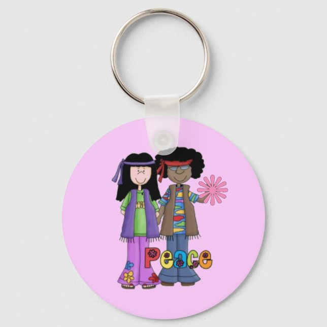Pink Retro 1960 Hippies Keychain ~ Flower Power (Front)