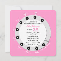 Pink Retro 35th Birthday Party Invitation Rotary
