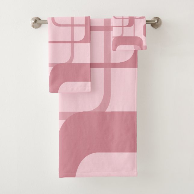 Pink Retro 60's 70's Abstract Pattern Bath Towel Set (Insitu)