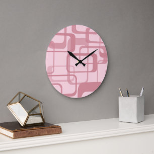Pink Retro 60's 70's Abstract Pattern Large Clock