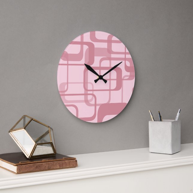 Pink Retro 60's 70's Abstract Pattern Large Clock (Office)