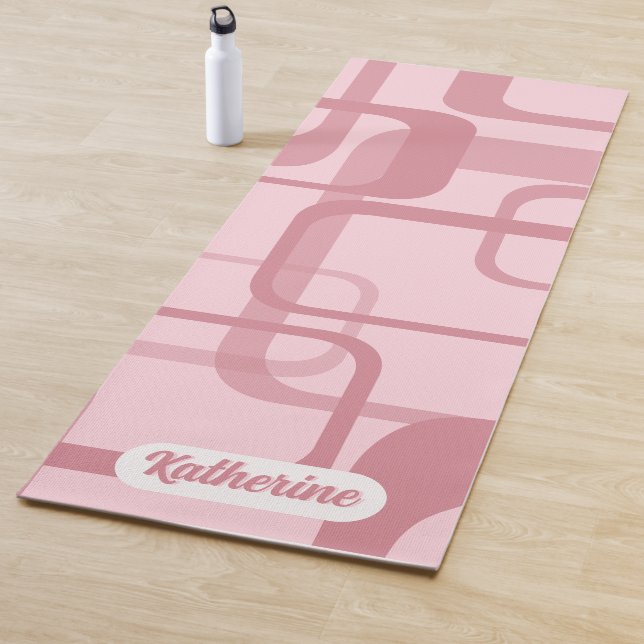 Pink Retro 60's 70's Abstract Pattern Name Yoga Mat (In Situ)
