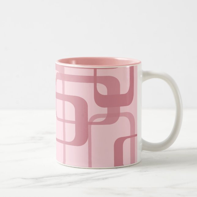 Pink Retro 60's 70's Abstract Pattern Two-Tone Coffee Mug (Right)
