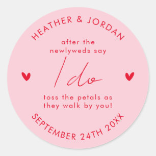 Pink Retro 70s Wedding Toss Me Confetti Favour Classic Round Sticker