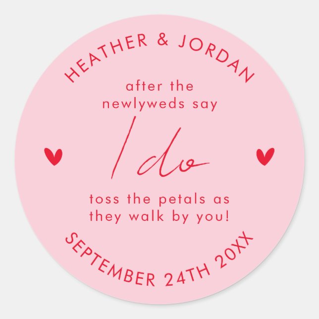 Pink Retro 70s Wedding Toss Me Confetti Favour Classic Round Sticker (Front)