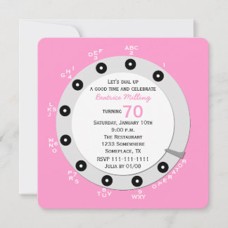 Pink Retro 70th Birthday Party Invitation Rotary