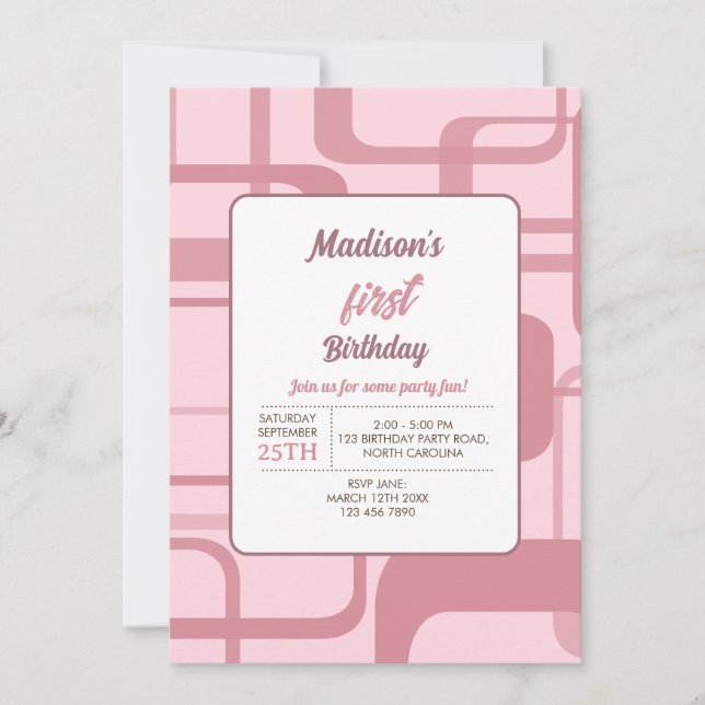 Pink Retro Abstract Pattern Invitation (Front)