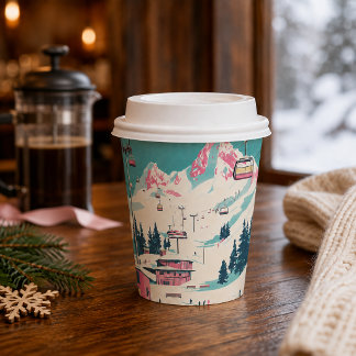Pink Retro Après Ski Resort Party Paper Cups