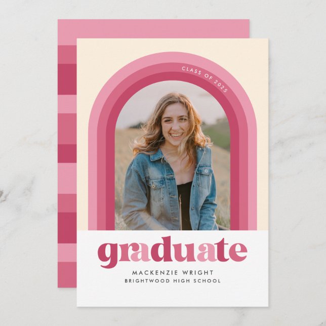 Pink Retro Arch Graduation Announcement (Front/Back)