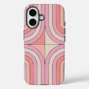 Pink Retro Arch Stripes Phone Case, Minimalist 70S iPhone 16 Case
