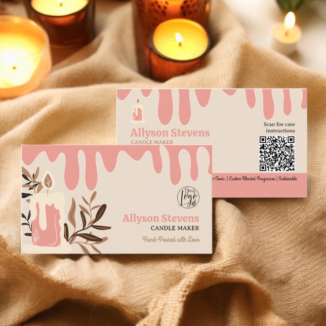 Pink retro artisanal candle maker logo qr code business card (Pink retro artisanal candle maker logo qr code business card)