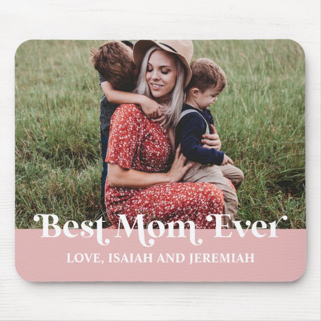 Pink Retro Best Mum Ever Custom Picture Mouse Mat (Front)