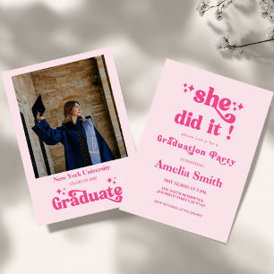  Pink Retro Boho Graduation Class of 2026  Invitation