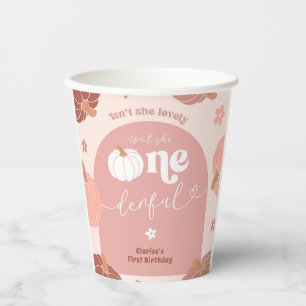 Pink Retro Boho Pumpkin 1st Birthday Paper Cup