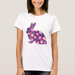 Pink Retro bunny rabbit and flowers T-Shirt