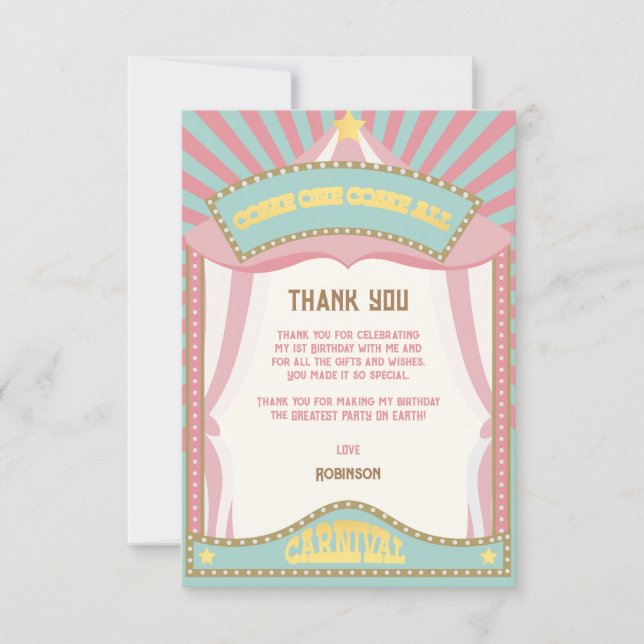 Pink Retro Carnival birthday invitations (Front)