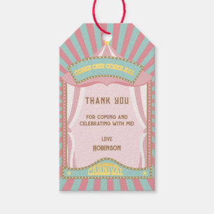 Pink Retro Carnival birthday invitations Gift Tags
