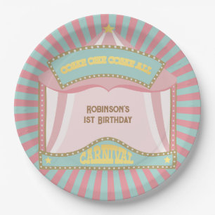 Pink Retro Carnival birthday invitations Paper Plate