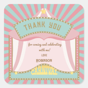 Pink Retro Carnival birthday invitations Square Sticker