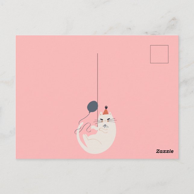 Pink retro cat chic postcard (Back)
