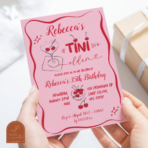 Pink Retro Cherry Tini Bit Older Adult Birthday Invitation