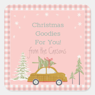 Pink Retro Christmas Baking Goodie Treats  Square  Square Sticker