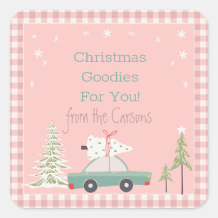 Pink Retro Christmas Baking Goodie Treats  Square  Square Sticker