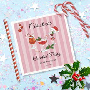 Pink Retro Christmas Cocktail Holiday Party  Napkin