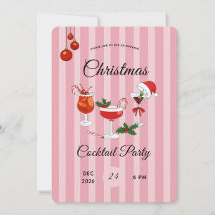 Pink Retro Christmas Cocktail Party Invitation