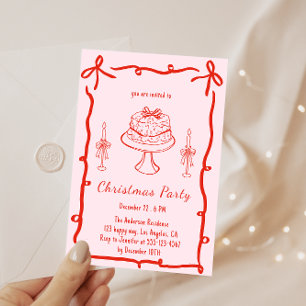 Pink Retro Christmas Party Vintage Holiday Invitation