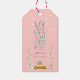Pink Retro Christmas Woodland Personalise Gift Tag