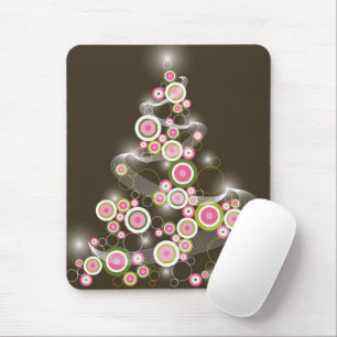 Pink Retro Circles Chic Sparkling Christmas Tree Mouse Mat