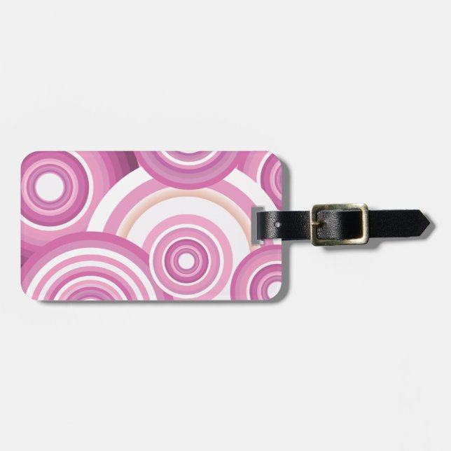 Pink Retro Circles Pattern Luggage Tag (Front Horizontal)