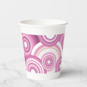 Pink Retro Circles Pattern Paper Cups