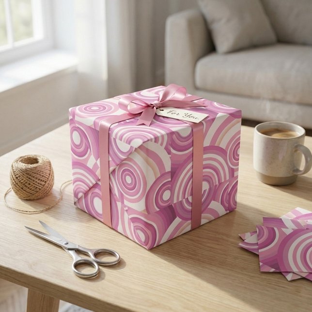 Pink Retro Circles Pattern Wrapping Paper (Creator Uploaded)