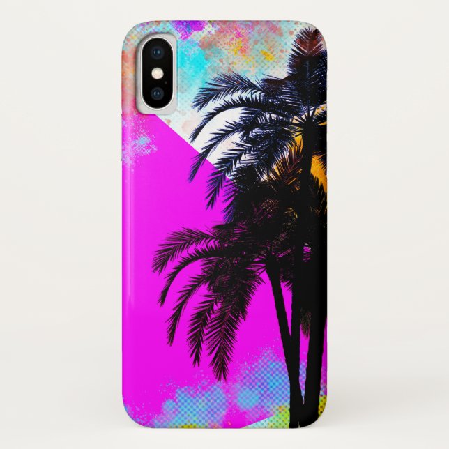 Pink Retro Colourful Summertime Beach Palm Trees Case-Mate iPhone Case (Back)