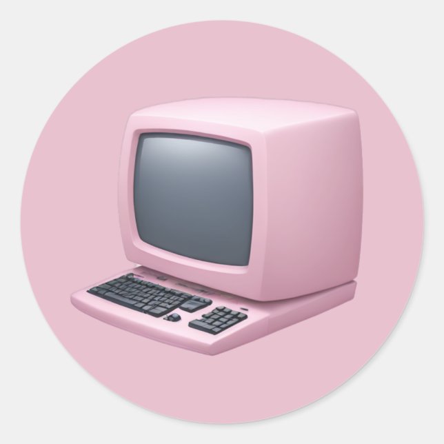 Pink Retro Computer Emoji  Classic Round Sticker (Front)