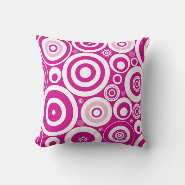 Pink Retro Concentric Circles Throw PIllow (Front)
