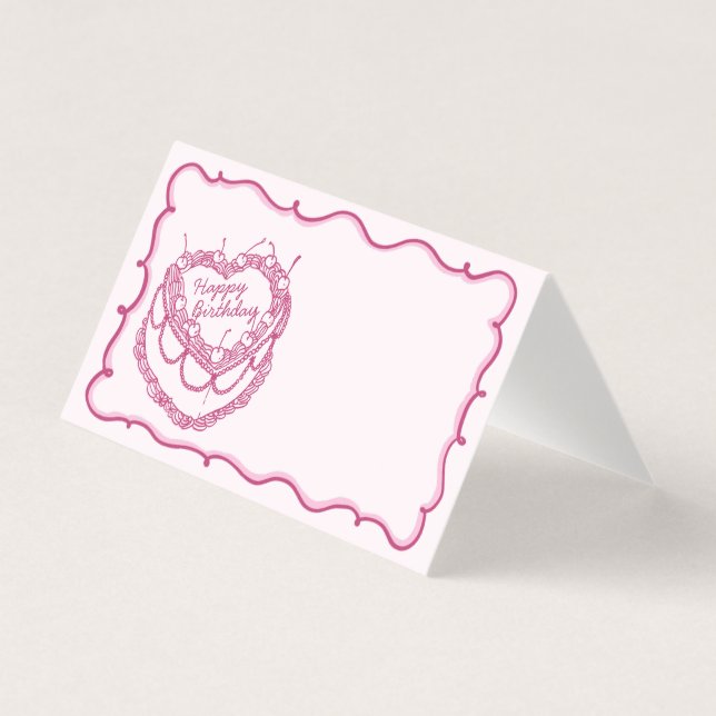 Pink Retro Coquette Cherry Cake Birthday PlaceCard (Front)