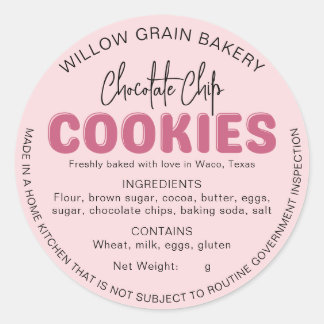 Pink Retro Cottage Cookie Ingredient List Sticker