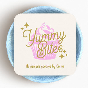 Pink Retro Cupcake Baker Square Business Card