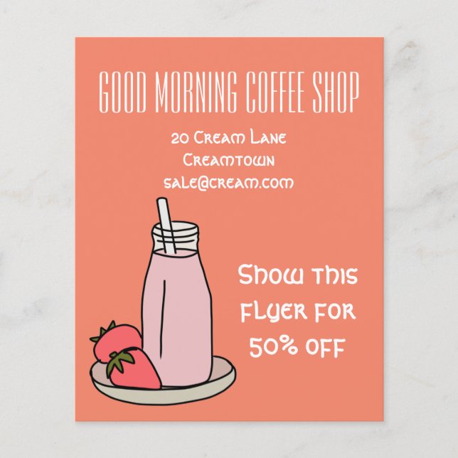 Pink retro cute cafe coffee shop flyer (Front)