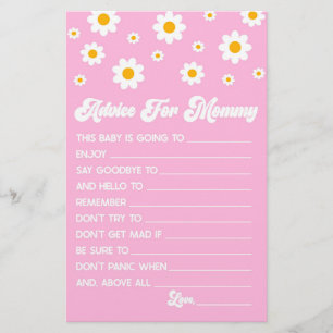 Pink Retro Daisy Advice Baby Shower Game Activity Stationery