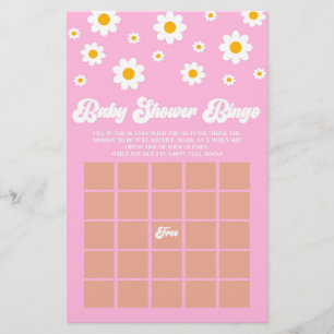 Pink Retro Daisy Bingo Baby Shower Game Stationery