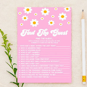 Pink Retro Daisy Find The Guest Baby Shower Game Stationery