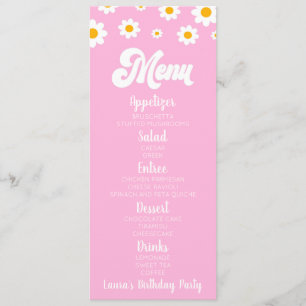 Pink Retro Daisy Flower Birthday Party Food Menu