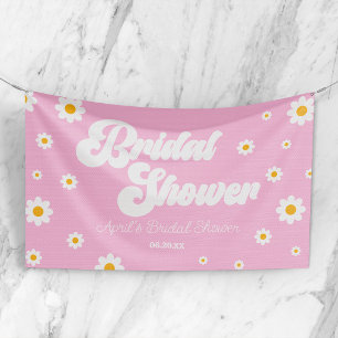 Pink Retro Daisy Flower Floral Bridal Shower Banner