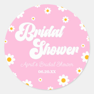 Pink Retro Daisy Flower Floral Bridal Shower Classic Round Sticker